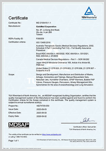 GaleMed Earns MDSAP Certification